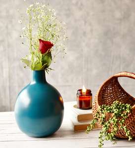 Floreros de hierro azul de gran venta para sala de estar y salón, floreros de metal redondos de diseño moderno para dormitorio y sala de estudio - Product Image 3