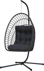 Fauteuil suspendu en rotin toutes saisons - Monoplace avec coussin amovible pour jardin et terrasse - Éponge imperméable - Grande vente - Product Image 6