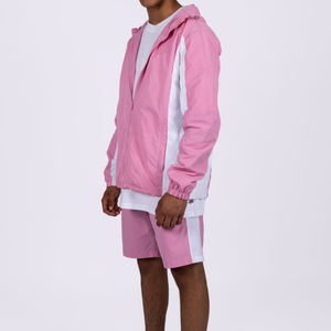 Conjunto de chándal cortavientos deportivo de poliéster y nailon ligero personalizado para hombre, chaqueta con capucha sólida de dos piezas, pantalones cortos para deportes de invierno - Product Image 2