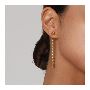 Mode Boucle D'oreille Unique Premium 18k Or En Acier Inoxydable Avant et Arrière Ronde Perle Chaîne Boucles D'oreilles Ronde Perle Gland Boucle D'oreille - Product Image 3