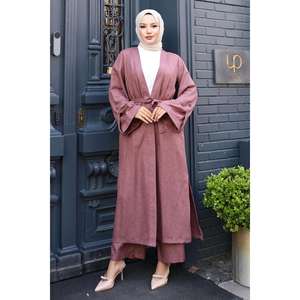 Ensemble kimono chic noir 2 pièces à col rond, longueur midi, 100% polyester - Product Image 3