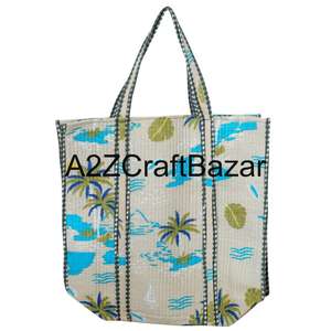 Sac fourre-tout matelassé en coton pour femmes, fabriqué à la main avec un imprimé indien en bloc, pour le shopping, la plage, les voyages et le bureau - Product Image 2