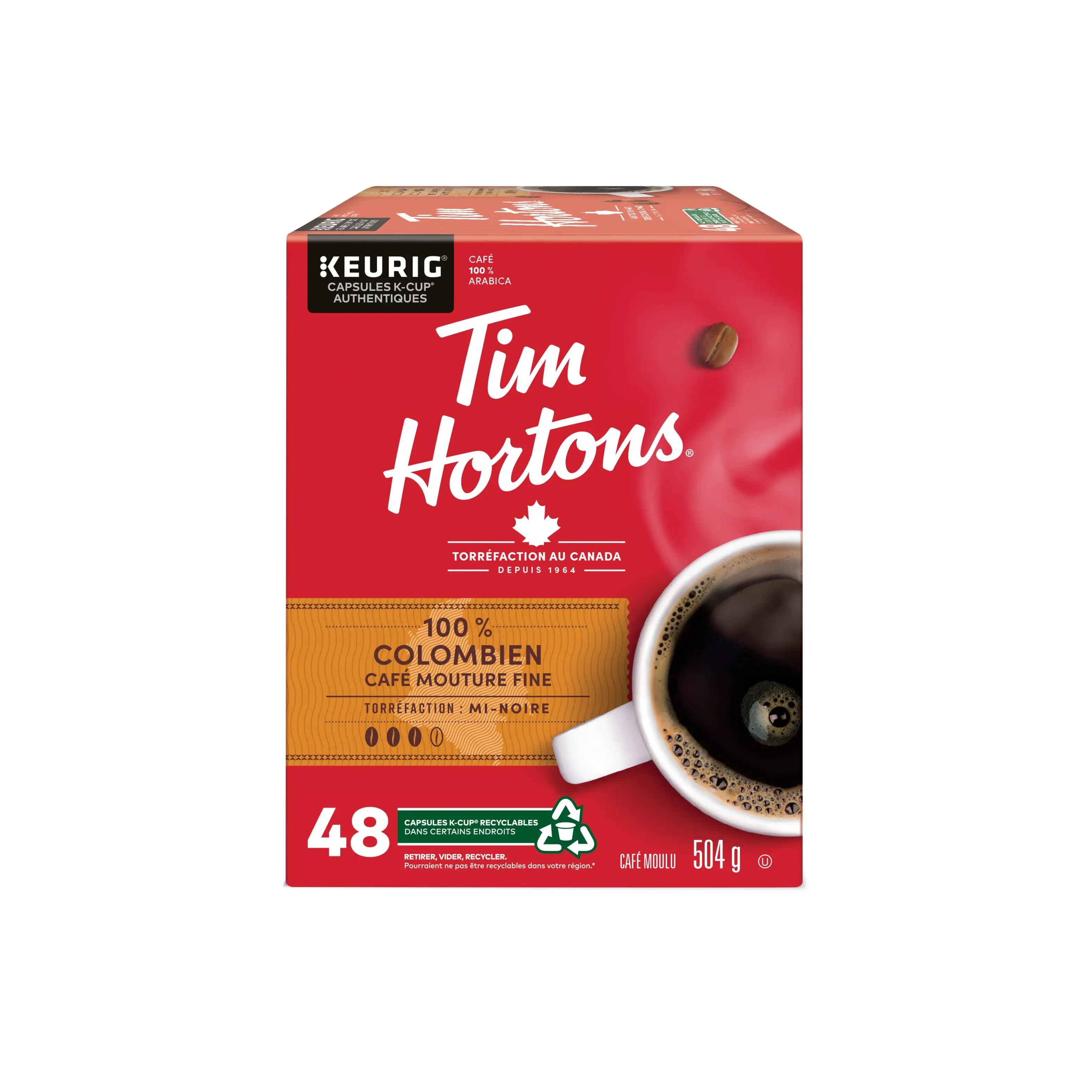 Mélange original Tim Hortons, café moulu fin, torréfaction moyenne, boîte de 930g, rouge