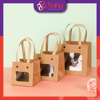 Sacs en papier kraft personnalisables avec fenêtre carrée, sacs artisanaux biodégradables pour bijoux, cadeaux mignons, emballage personnalisé avec logo imprimé OEM