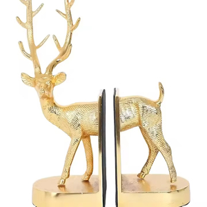 Sujetalibros hecho a mano de aluminio y madera Respetuoso con el medio ambiente Color marrón y dorado Soporte para libros de diseño superior más vendido - Product Image 5