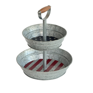Americana Metal 2-<b>Tier</b> <b>Cake</b> <b>Stand</b> with Wooden Handle Galvanized Premium Design Iron <b>Stand</b> with American Flag Decal <b>Cake</b> Display - Product Image 3