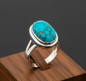 Anillo de Plata de Ley 925 con Turquesa, Piedra Central Cabujón, Joyería Artesanal con Piedras Preciosas, Regalo para Uso Diario - Product Image 6