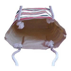 Sac à provisions de plage en toile de coton très à la mode poignée de corde torsadée imprimé à rayures pour filles garçons pour l'été automne - Product Image 4