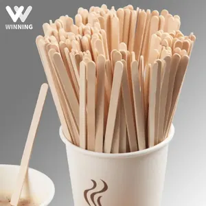 Agitadores de café de madera biodegradables personalizados desechables naturales de 140MM al por mayor de buena calidad ganadora