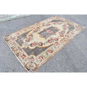 Clásico Beige y marrón 5,5 X 9.2ft Vintage Alfombra de lana turca estilo Tabriz diseño de retazos respaldo de látex para cabecera adolescente - Product Image 3