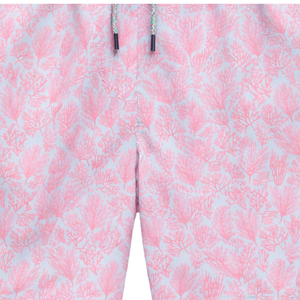 Shorts de bain recyclés pour hommes, motif de récif corallien rose, séchage rapide, maillots de bain de plage avec taille élastique, poches à cordon - Product Image 6
