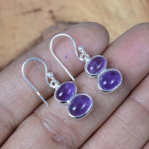 Super Quality Amethyst 925 Sterling Silver Natural Oval Cabochon Bezel Setting Dandle Drop <b>Hook</b> Claps <b>Earring</b> Handmade Jewellery - Product Image 5