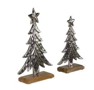 Ensemble de trois décorations de sapin de Noël en bois avec base argentée, éclairage pour les fêtes de Noël, Nouvel An, Thanksgiving - Product Image 6