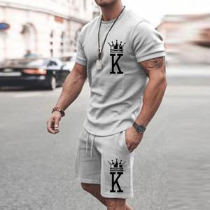 100% nuevos conjuntos de Camiseta de algodón orgánico, conjunto de pantalones cortos Premium con estampado 3D para hombres, conjunto de camisa de pantalones cortos transpirables informales personalizados - Product Image 3