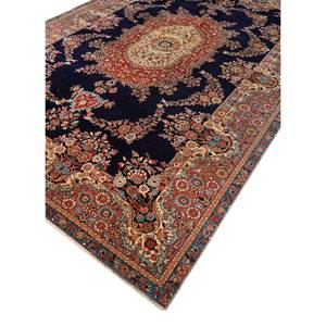 Alfombra de Lana Anudada a Mano Aalam Classic Blue, Rectangular de 9x12, con Medallón, Tejido Plano para Pasillo, Dormitorio, Sala de Estar - Product Image 2