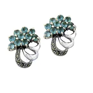 Boucles d'oreilles pendantes en argent 925 pour femmes avec pierre précieuse bleue, bijoux floraux plaqués or, style mignon pour mariage, fête ou cadeau - Product Image 3
