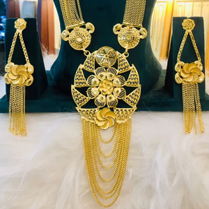 ชุดสร้อยคอเครื่องประดับแฟชั่นสไตล์วินเทจดูไบ24K ชุดต่างหูกำไลเข็มกลัดวัสดุทองแดงสำหรับบัลแกเรีย - Product Image 1