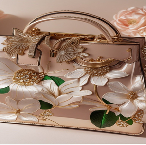 Modern white handbag with geometric <b>red</b> embroidery and gold clasp. Sleek. Available at wholesale prices - Product Image 6