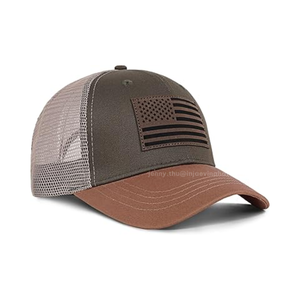 หมวกแก๊ปทรง Trucker 6 แผง แบบกำหนดเอง น้ำหนักเบา ด้านหลังเป็นตาข่าย ระบายอากาศได้ดี ดีไซน์ป้ายหนังโลโก้ สองสี หมวกกีฬา หมวกโพลีกันน้ำ - Product Image 3