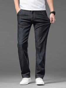 Hommes กางเกงยีนส์ขายในบ้านสำหรับผู้ชายกางเกงยีนส์ผ้าดิบทรงตรงกว้างผ้าดิบแบบเรียงซ้อนกัน - Product Image 2