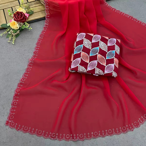 Ấn Độ nặng mịn georgette Saree với tay khối in dịp đặc biệt sử dụng Ấn Độ nhà sản xuất Ấn Độ Pakistan quần áo - Product Image 1