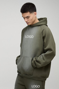 Streetwear homme oversize kaki Sweat à capuche raglan délavé à l'acide de haute qualité Survêtement à capuche délavé par pulvérisation avec logo personnalisé - Product Image 3
