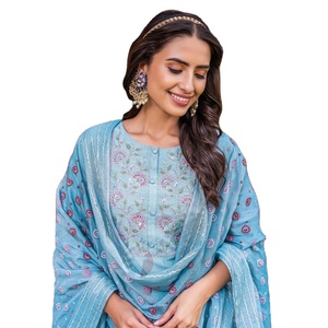 Nuevo último nailon al por mayor de viscosa con Aari Work con trabajo manual Kurti con pantalón con cepillo de mano y estampado de bloque Dupatta - Product Image 1