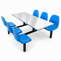 Ensemble table et chaises de restaurant rectangulaires bleues, structure métallique, sièges en plastique pour salle à manger de cantine