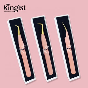 แหนบต่อขนตาคิงกิสต์ โปรเฟสชั่นแนล พรีเมียม คุณภาพสูง ผลิตจากสแตนเลส สีชมพูอ่อน ปลายเฉียง สำหรับต่อขนตาแบบวอลลุ่ม ปรับแต่งได้ - Product Image 2