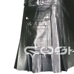Faldas escocesas de cuero negro de piel de vaca para hombre, ropa gótica informal al por mayor de Sialkot Pakistan - Product Image 3