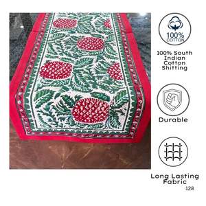 Elegant Hand Block Print Jaipuri Artisan <b>Table</b> Runner Colorful Vintage Cotton <b>Table</b> <b>Cover</b> 6-Seater Leaves Pattern for Home Hotel - Product Image 3