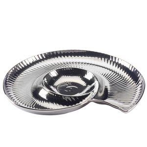 Plateau de service de luxe en acier inoxydable argenté, écologique, design élégant, pour chips et trempettes, vaisselle de table, plateaux de service pour collations à domicile - Product Image 1