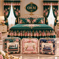 Ensemble de 5 pièces de couvre-lit matelassé de qualité supérieure avec rideaux, motif floral orné, literie personnalisée OEM ODM