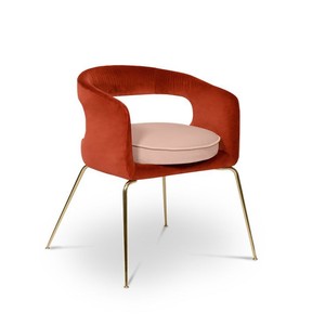 เบาะรองนั่งทำจากไม้แบบนอร์ดิกสีน้ำตาลทองขัดเงาแบบ4แขนฐานโลหะทำจากไม้ผ้ากำมะหยี่ - Product Image 5