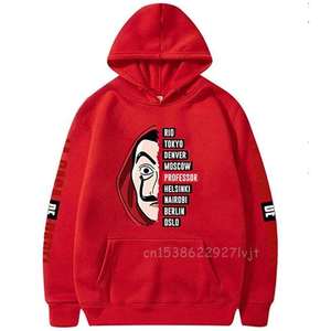 Money Heist La Casa de papel เสื้อมีฮู้ดลายกราฟิกสำหรับผู้ชายสีต่างกันเสื้อฮู้ดกระเป๋าจิงโจ้แฟชั่นสตรีท - Product Image 2