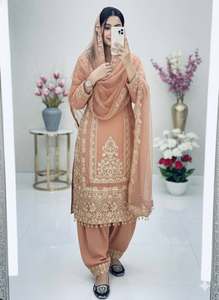 Bridal Wear Party Wear Faux Georgette Embroidery Chain Sequence Work <b>Top</b> With Work Plazzo And Work Dupatta Readymade Set - Product Image 2