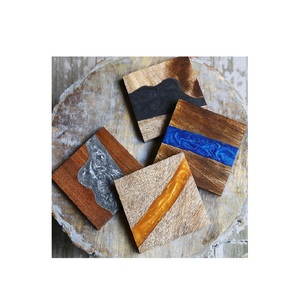 Posavasos de resina de madera Posavasos de resina de forma cuadrada para bebidas color verde y azul cielo gran oferta - Product Image 3