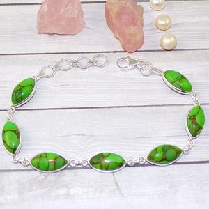 Gratitude 925 Bracelet en argent sterling fin fait à la main avec pierre précieuse turquoise verte plaqué or 925 timbre bijoux en argent - Product Image 5