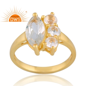Bague en argent sterling plaqué or 18 carats avec améthyste verte naturelle et topaze blanche au design fait à la main Fournisseur de bijoux au design personnalisé - Product Image 1