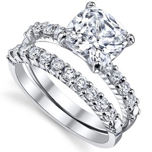 Metal Masters Women's 2 Carat Emerald Cut Sterling Silver <b>Cubic</b> <b>Zirconia</b> Wedding <b>Ring</b> <b>Engagement</b> Band Bridal Set SZ 5 - Product Image 2
