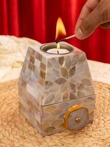 Brûleur d'encens Bakhoor Oud en bois MDF avec incrustation de nacre, porte-bougie tiroir 4x4x5 pouces, toutes saisons, toutes senteurs, pour usage religieux - Product Image 4