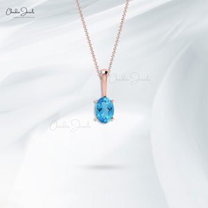 เครื่องประดับ14K สีทองแท้จี้สวิสสีฟ้าบุษราคัมทรงรีตัดขนาด6x4มม. จี้อัญมณีข้อเสนอพิเศษขายส่ง - Product Image 2