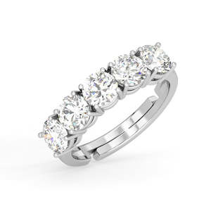 NOVAMART Fine 925 Pure Sterling Silver 5-Stone Eternity Finger <b>Ring</b> <b>Adjustable</b> Band Rhodium Plated Emerald Cut Diamond Geometric - Product Image 1