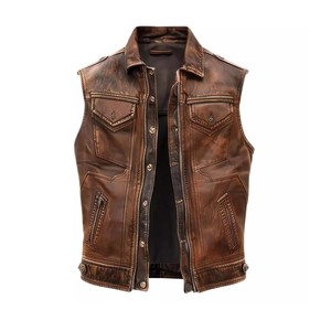 Gilet en cuir de mouton sans manches OEM avec cire, couleur 2 tons, respirant, cuir de qualité supérieure, gilet en cuir ciré respirant de qualité supérieure - Product Image 2