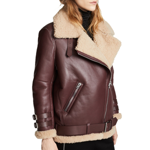 Veste en cuir véritable double face en peau de mouton, faite à la main, de qualité supérieure, imperméable et à séchage rapide, col en V, pour femme, best-seller OEM - Product Image 4