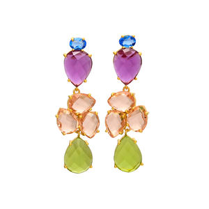 New Arrival Golden Long Dangle Earrings Different Colours Gemstones Earrings Set Flower Petal Design by Gemstone - Product Image 1