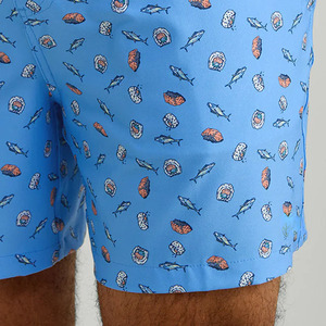 Shorts de Baño para Hombre, Azules, Estampados con Peces y Conchas, de Secado Rápido, con Cordón Ajustable, Casuales, de Poliéster, con Logotipo Frontal - Product Image 3