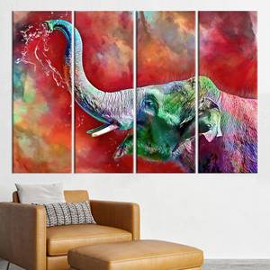 Impresión artística en lienzo de elefante abstracto vibrante - Decoración de pared colorida, 4P: Estilo galería - Product Image 1