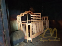 Neues Französisches Klassisches Bett aus Mahagoniholz im Holzstil mit Polsterset für Schlafzimmermöbel in Naturholzfarbe