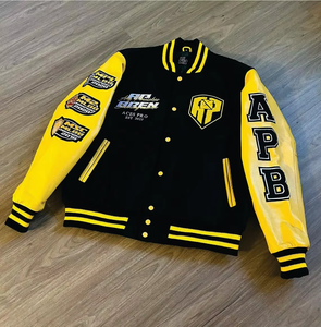 Hip Hop Streetwear Chaqueta de gran tamaño Varsity Logo personalizado en relieve Oso Parche Algodón Letterman Chaqueta de béisbol para los hombres - Product Image 5